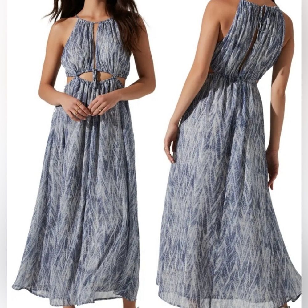 Astr the label cutout maxi dress snake print blue
